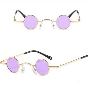 Retro Small Round Purple Lenses Gold Metal Frame Shades Sunglasses